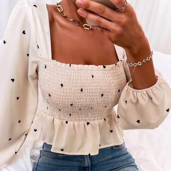 BellanBlue Tops - Boho Heart print Square Neck Peplum Top